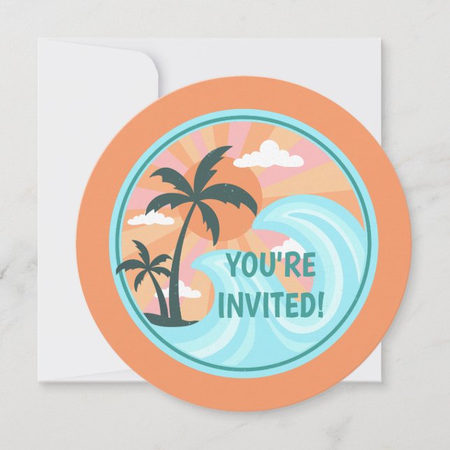 Tropical Hawaiian Island Palm Trees Invitation (Front)