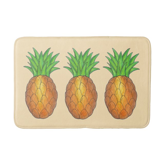 Tropical Hawaiian Island Pineapple Beach Print Bath Mat (Front)