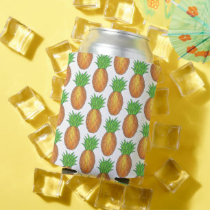 Tropical Hawaiian Island Pineapple Beach Print Can Cooler