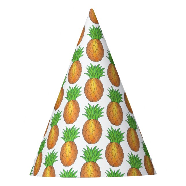 Tropical Hawaiian Island Pineapple Beach Print Party Hat (Front)