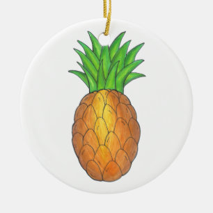 Tropical Hawaiian Island Pineapples Fruit Welcome Ceramic Tree Decoration