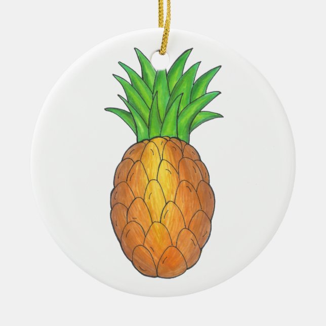 Tropical Hawaiian Island Pineapples Fruit Welcome Ceramic Tree Decoration (Front)