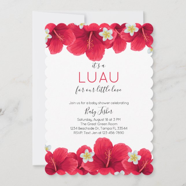 Tropical Hawaiian Luau Baby Shower Invitation, Red Invitation (Front)