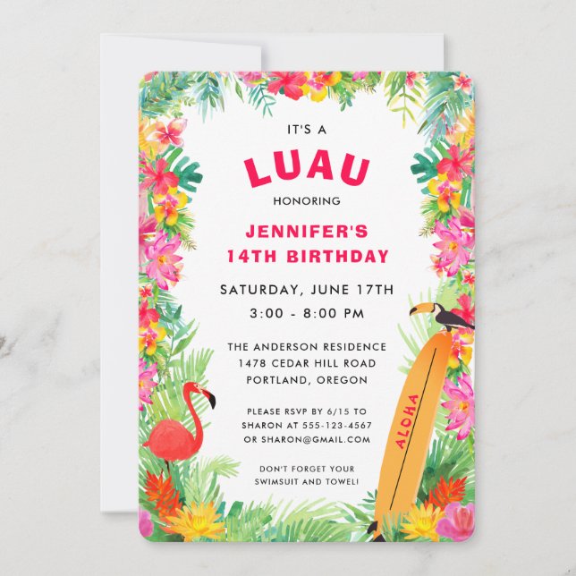 Tropical Hawaiian Luau Birthday Invitation (Front)