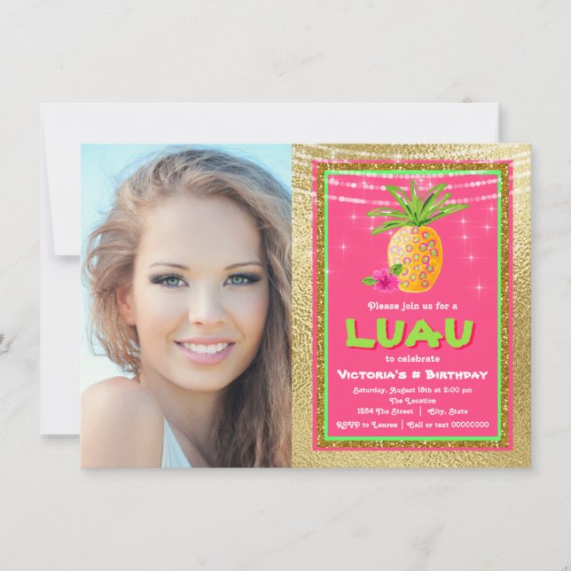 Tropical Hawaiian Luau Birthday Party Invitation (Front)