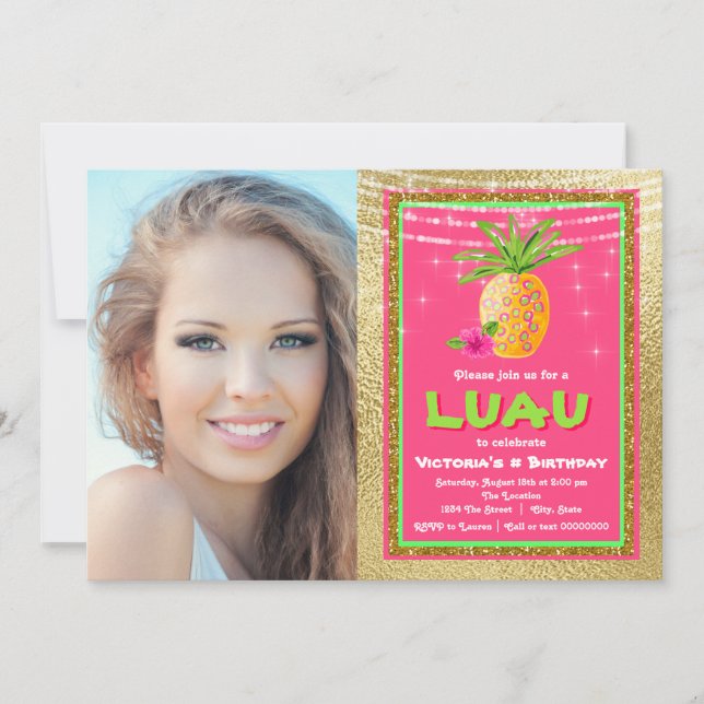 Tropical Hawaiian Luau Birthday Party Invitation (Front)
