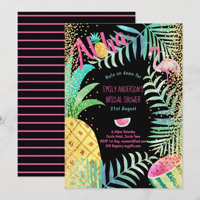 Tropical Hawaiian Luau Bridal Shower Invitation (Front/Back)