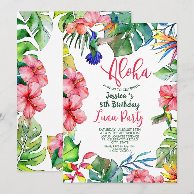Tropical Hawaiian Luau Floral Birthday Invitation (Front/Back)