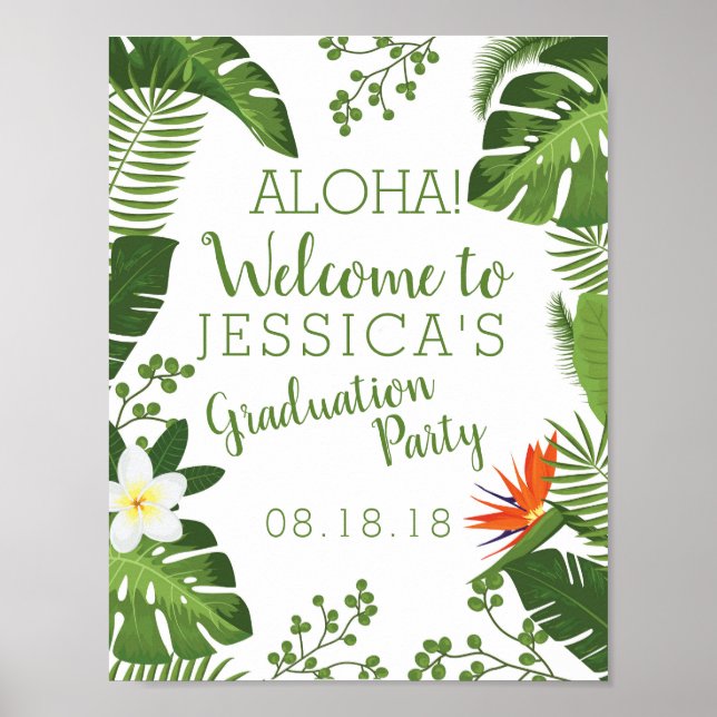 Tropical Hawaiian Luau Graduation Party Sign (Front)