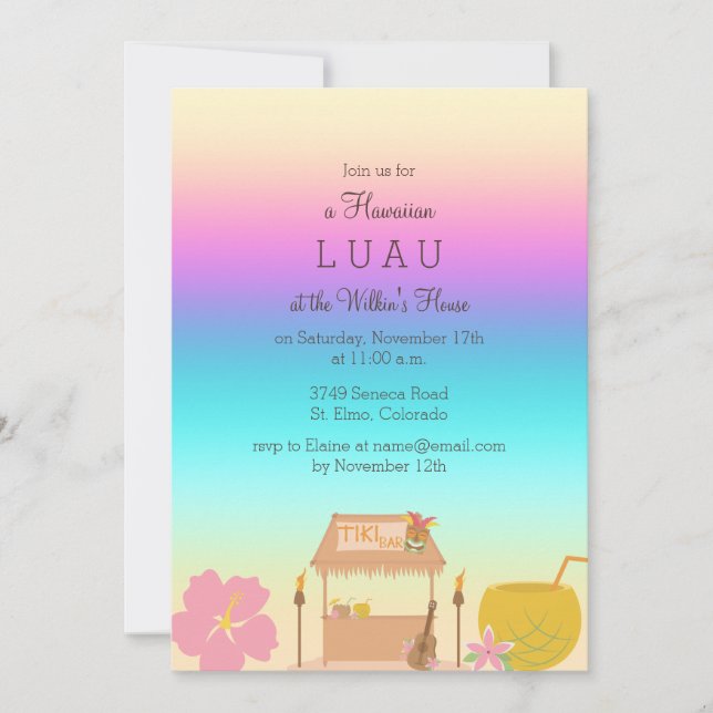 Tropical Hawaiian Luau Invitation (Front)