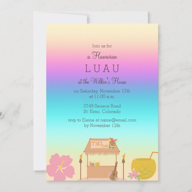 Tropical Hawaiian Luau Invitation (Front)