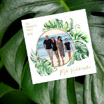 Tropical Hawaiian Mele Kalikimaka Christmas Holiday Card<br><div class="desc">Wish your friends and family a mele kalikimaka this year,  with these tropical photo christmas cards. Featuring a modern tropical greenery leaf frame,  a gold circle,  a family photo,  personalised with your family name and the year.</div>