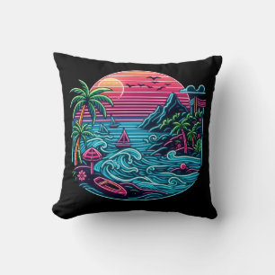 Tropical/Hawaiian neon beach Cushion