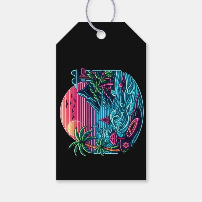Tropical/Hawaiian neon beach Gift Tags (Front)