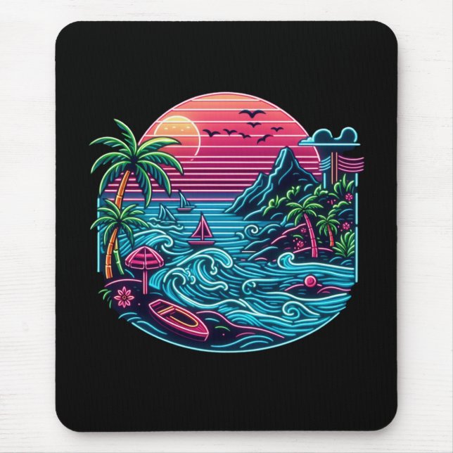 Tropical/Hawaiian neon beach Mouse Mat (Front)