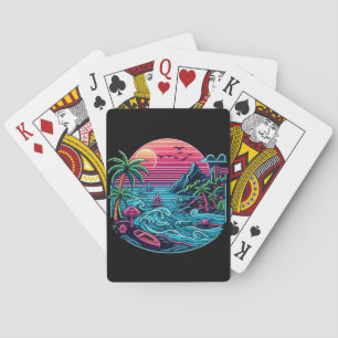 Tropical/Hawaiian neon beach Playing Cards