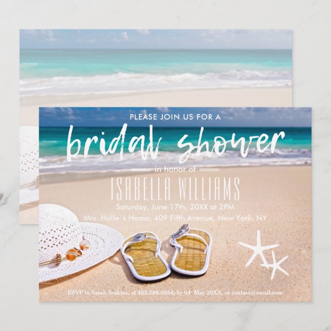 Tropical Hawaiian Ocean Beach Bridal Shower Invitation (Front/Back)