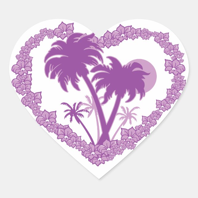 Tropical Hawaiian Palm Tree Heart Heart Sticker (Front)