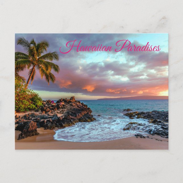 Tropical Hawaiian Palm Tree Sandy Beach Paradise Postcard (Front)