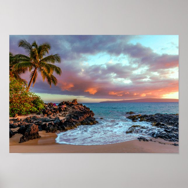Tropical Hawaiian Palm Tree Sandy Beach Paradise Poster (Front)