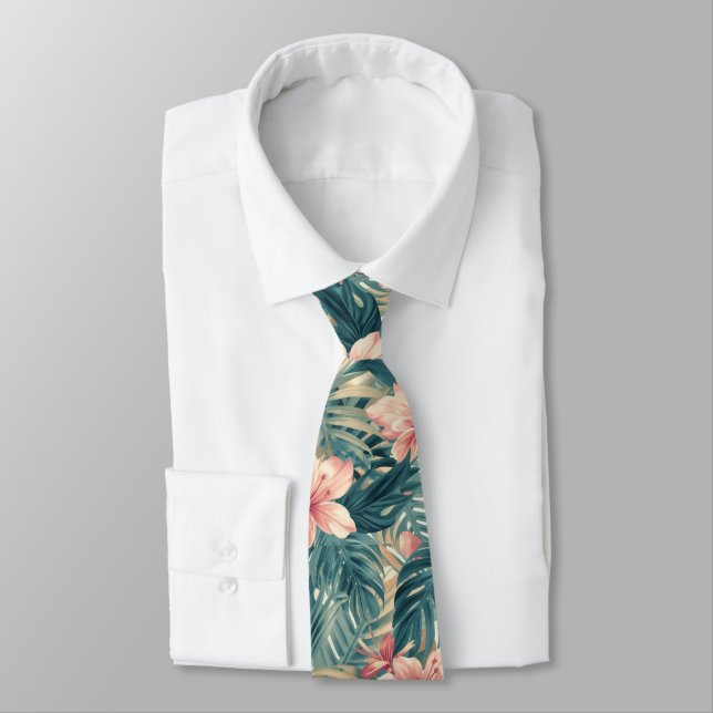 Tropical Hawaiian Palms Floral summer pattern Tie (Tied)