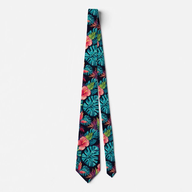 Tropical Hawaiian Palms Floral summer pattern Tie (Front)