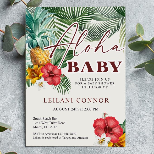 Tropical Hawaiian Pineapple Aloha Baby Shower Invitation (Creator Uploaded)