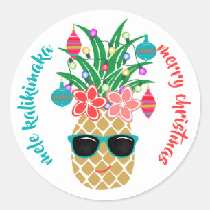 Tropical Hawaiian Pineapple Mele Kalikimaka Classic Round Sticker