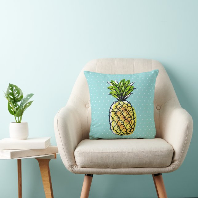 Tropical Hawaiian Pineapple Turquoise Blue Cushion (Chair)