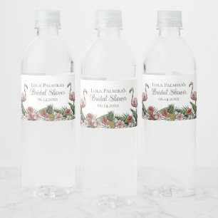 Tropical Hawaiian Pink Flamingos Bridal Shower Water Bottle Label