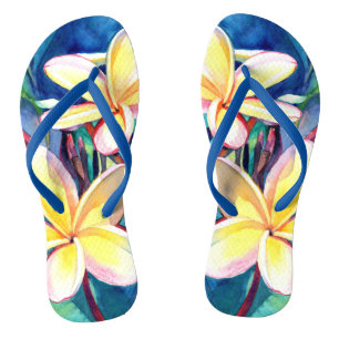 Tropical Hawaiian Plumeria Flip Flops
