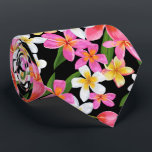Tropical Hawaiian Plumeria Flowers on Black Tie<br><div class="desc">Make a statement! A modern pattern of hot pink, yellow and white exotic tropical Hawaiian plumeria flowers on black background, this men's neck tie is cool for the office, a night on the town, attending a wedding, your own wedding ceremony, for the groom or groomsmen or give as a gift...</div>