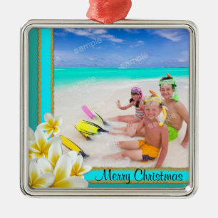 Tropical Hawaiian Plumeria Holiday Photo Ornament
