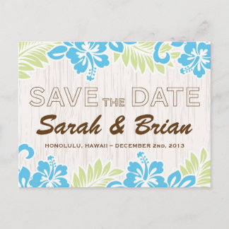 Tropical Hawaiian Save the Date Turquoise Announcement Postcard