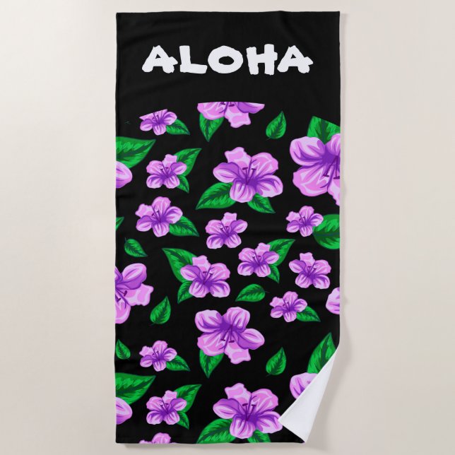 Tropical Hawaiian Style Floral Aloha Message Beach Towel (Front)