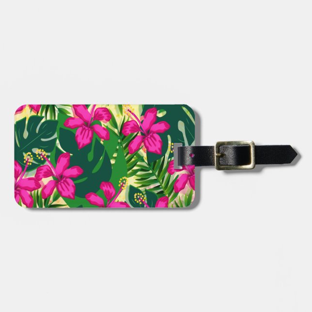 Tropical Hawaiian Style Floral Pattern Luggage Tag (Front Horizontal)