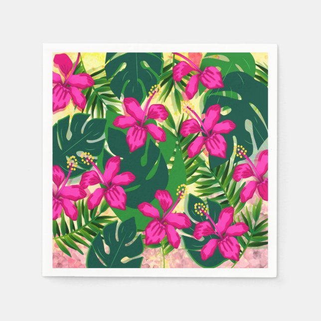 Tropical Hawaiian Style Floral Pattern Napkin (Front)