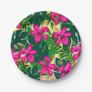 Tropical Hawaiian Style Floral Pattern Paper Plate