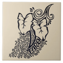 Tropical Hawaiian Tribal Taro Plant Ceramic Tile
