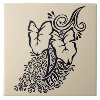 Tropical Hawaiian Tribal Taro Plant Ceramic Tile