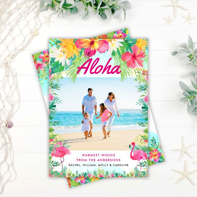 Tropical Hawaiian Warmest Wishes Christmas Photo  Holiday Card (Creator Uploaded)