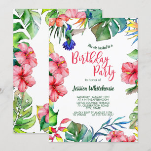 Tropical Hawaiian Watercolor Floral Birthday Invitation