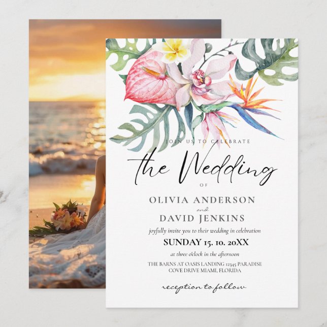 Tropical Hawaiian Wedding Beach Theme Invitation (Front/Back)