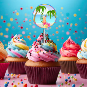 Tropical Hawiian Luau Cupcake Toppers Stickers
