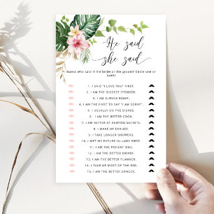 Tropical He said she said bridal shower game