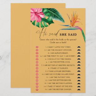 Tropical - He said she said bridal shower game