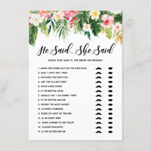 Tropical He Said She Said Bride or Groom Game Card