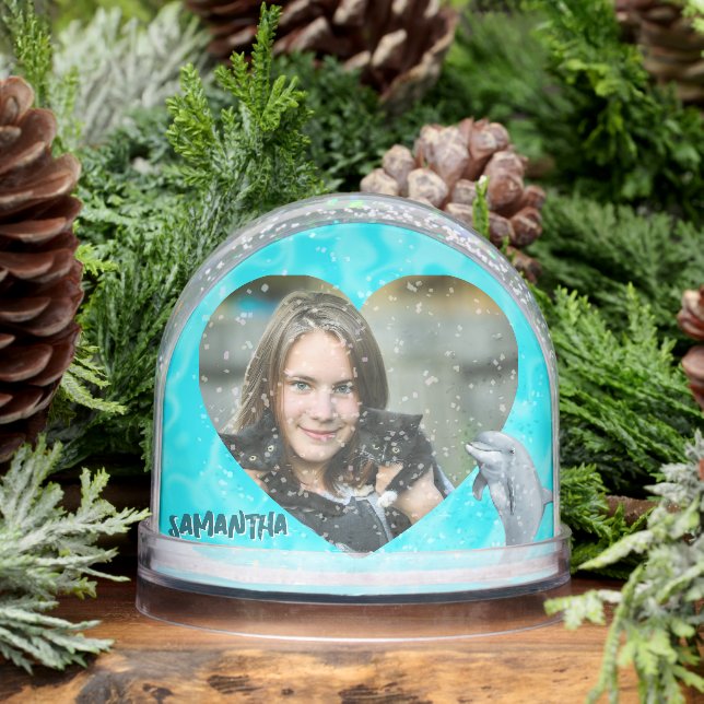 Tropical Heart Photos Grandkids Gift Snow Globe (Winter)