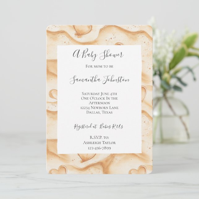 Tropical Hearts in Sand Beach Baby Shower Invitation (Standing Front)