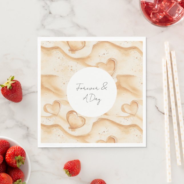 Tropical Hearts in Sand Beach Wedding Napkin (Insitu)